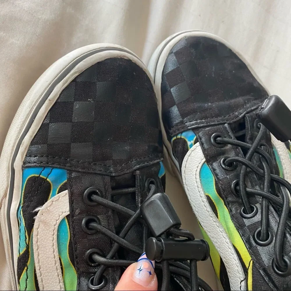 Kids Black and Rainbow Flame Old Skool Vans